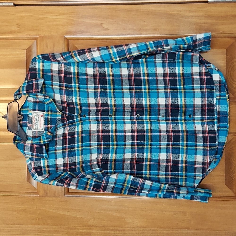 * Jachs Mfg Co Soft Flannel Plaid Long Sleeve Distressed Shirt, Size M, Like New